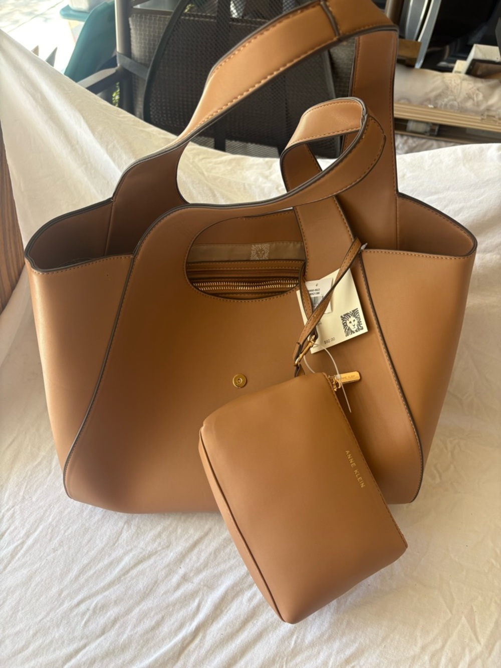 Anne Klein Cognac Tote with Detachable Pouch